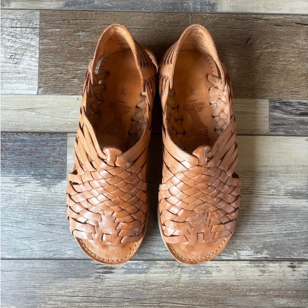 Brand X Open-Toe Woven Huarache Sandals Tan Leather Mexico Size 7